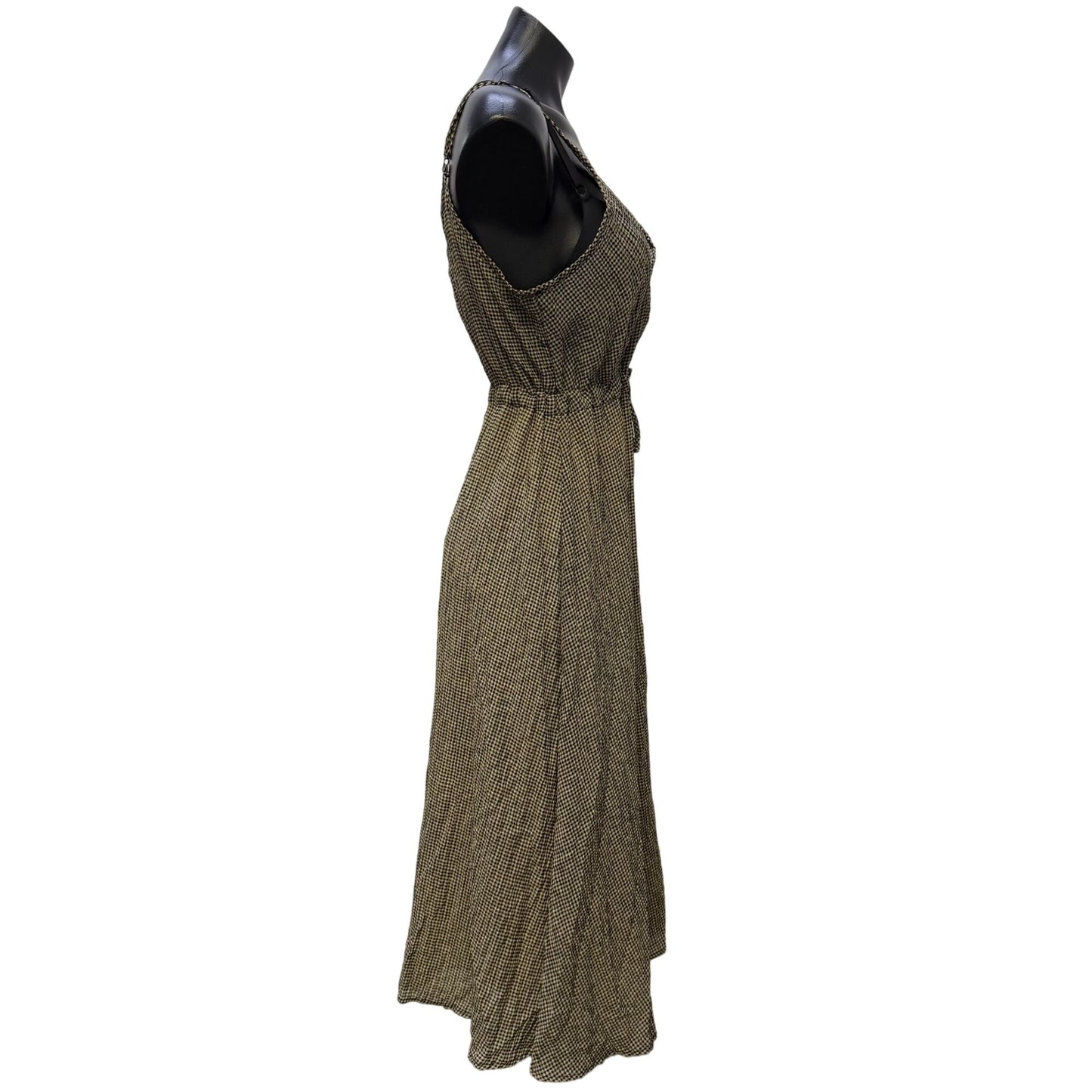 Mod Ref Cream & Black Gingham Maxi Dress With Tie Waist M
