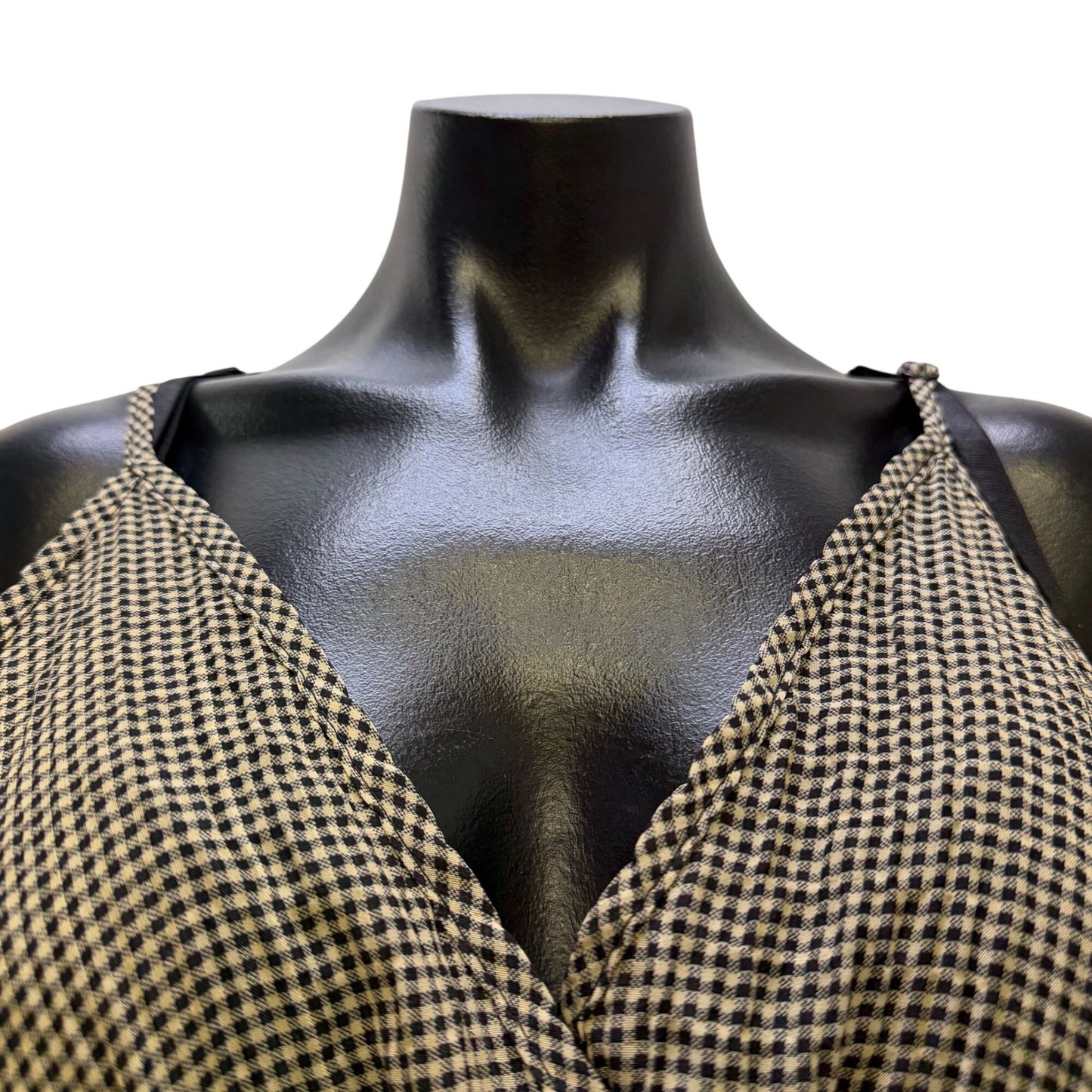 Mod Ref Cream & Black Gingham Maxi Dress With Tie Waist M