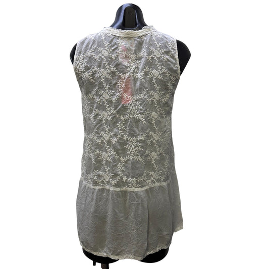Johnny Was White Embroidered Sleeveless Blouse With Tie Detail Size S