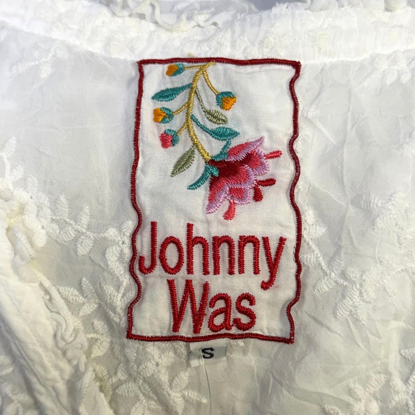 Johnny Was White Embroidered Sleeveless Blouse With Tie Detail Size S
