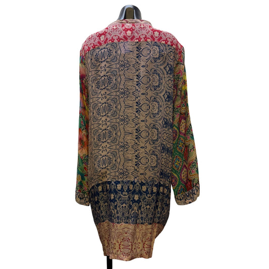 Johnny Was Silk Print Tunic Pink Red Multi XL