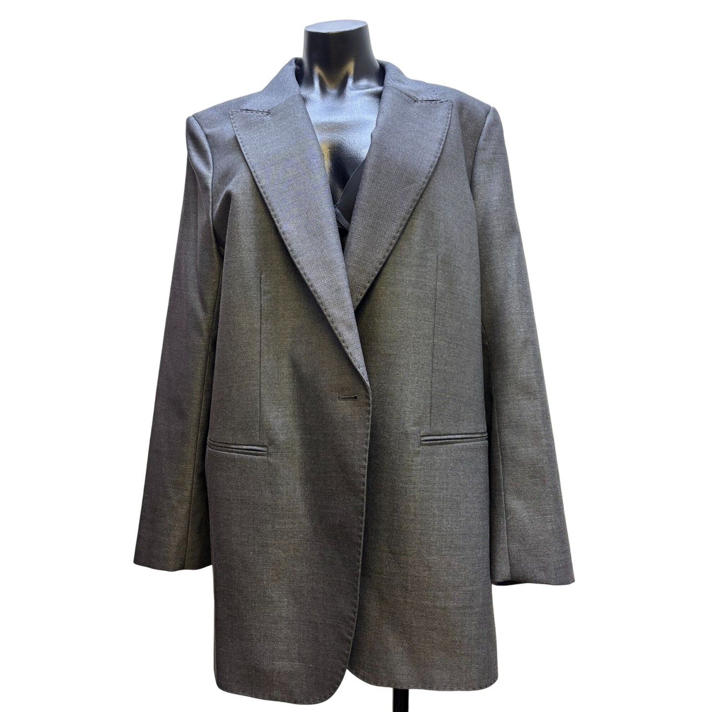 NWT Lafayette 148 Gray Single-Button Blazer Jacket Size 16