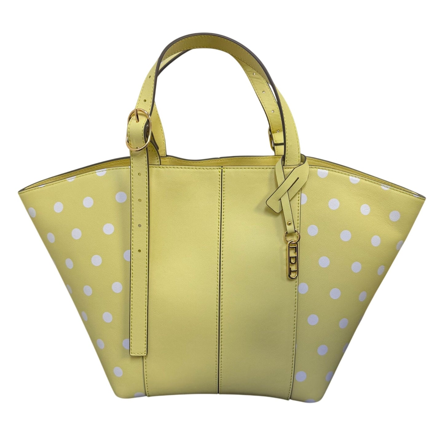 LDT Yellow & White Polka Dot Tote Bag With Adjustable Strap & Pink Interior