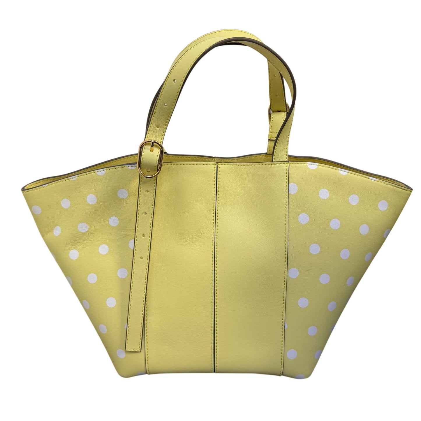 LDT Yellow & White Polka Dot Tote Bag With Adjustable Strap & Pink Interior
