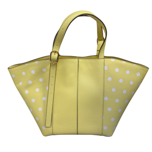 LDT Yellow & White Polka Dot Tote Bag With Adjustable Strap & Pink Interior