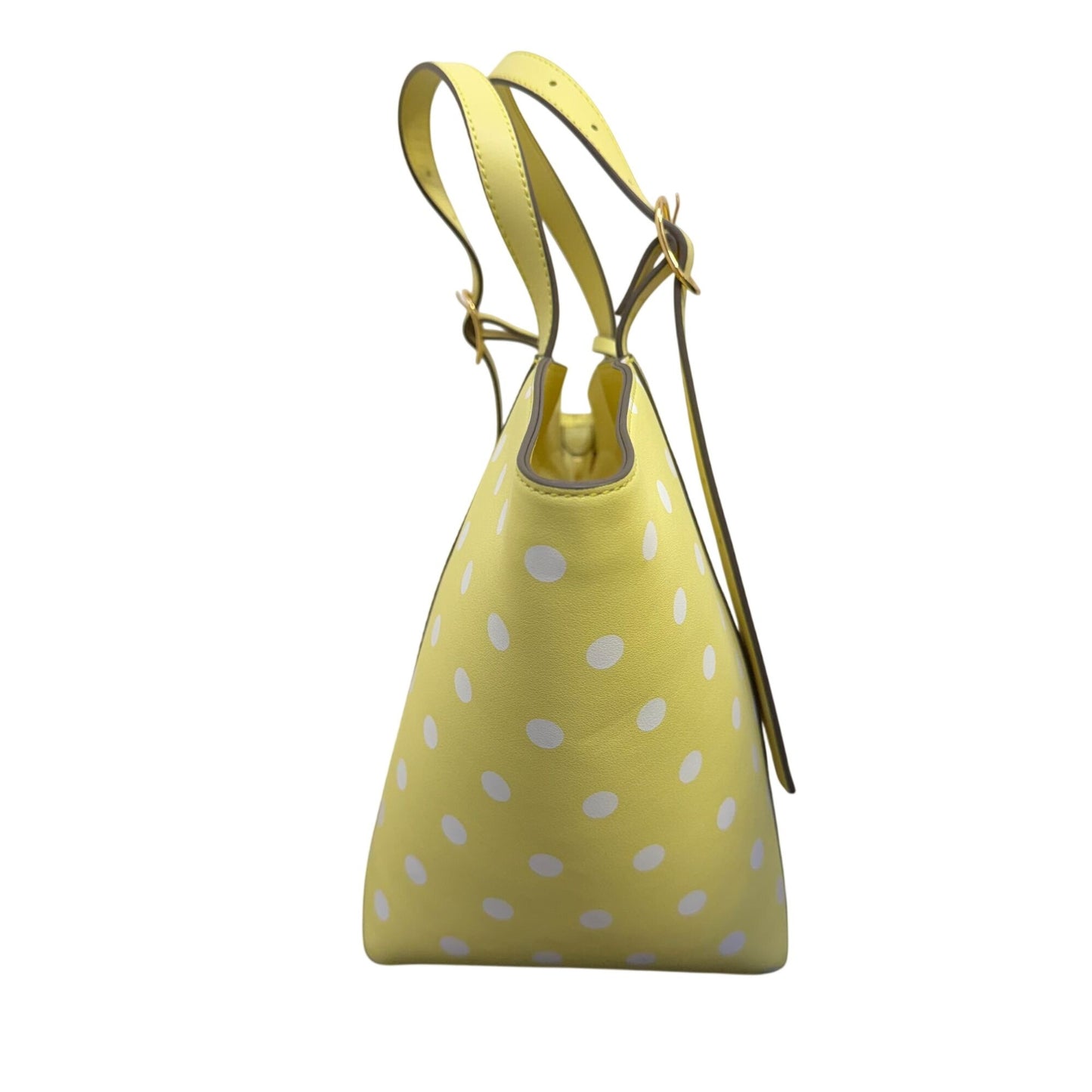 LDT Yellow & White Polka Dot Tote Bag With Adjustable Strap & Pink Interior