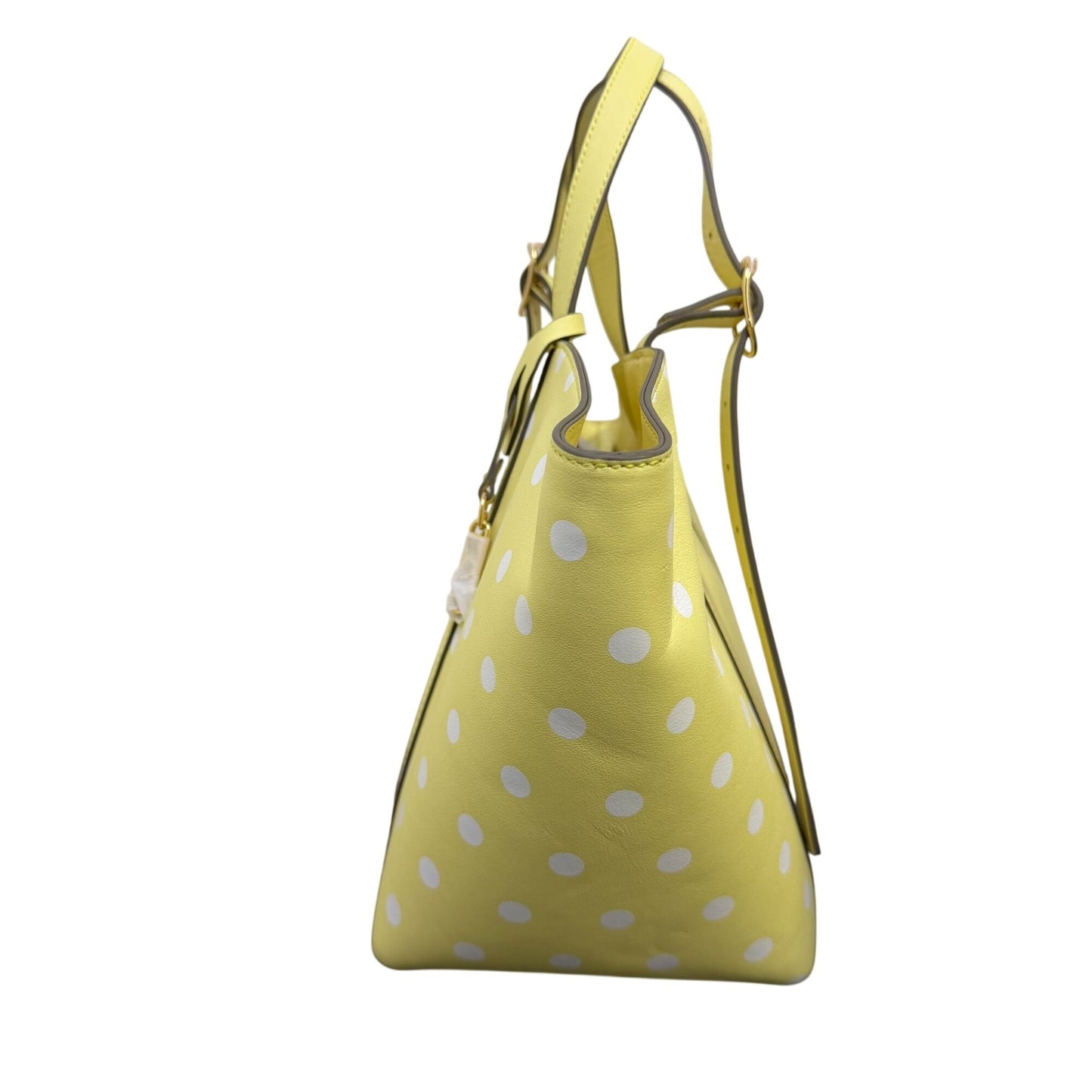LDT Yellow & White Polka Dot Tote Bag With Adjustable Strap & Pink Interior