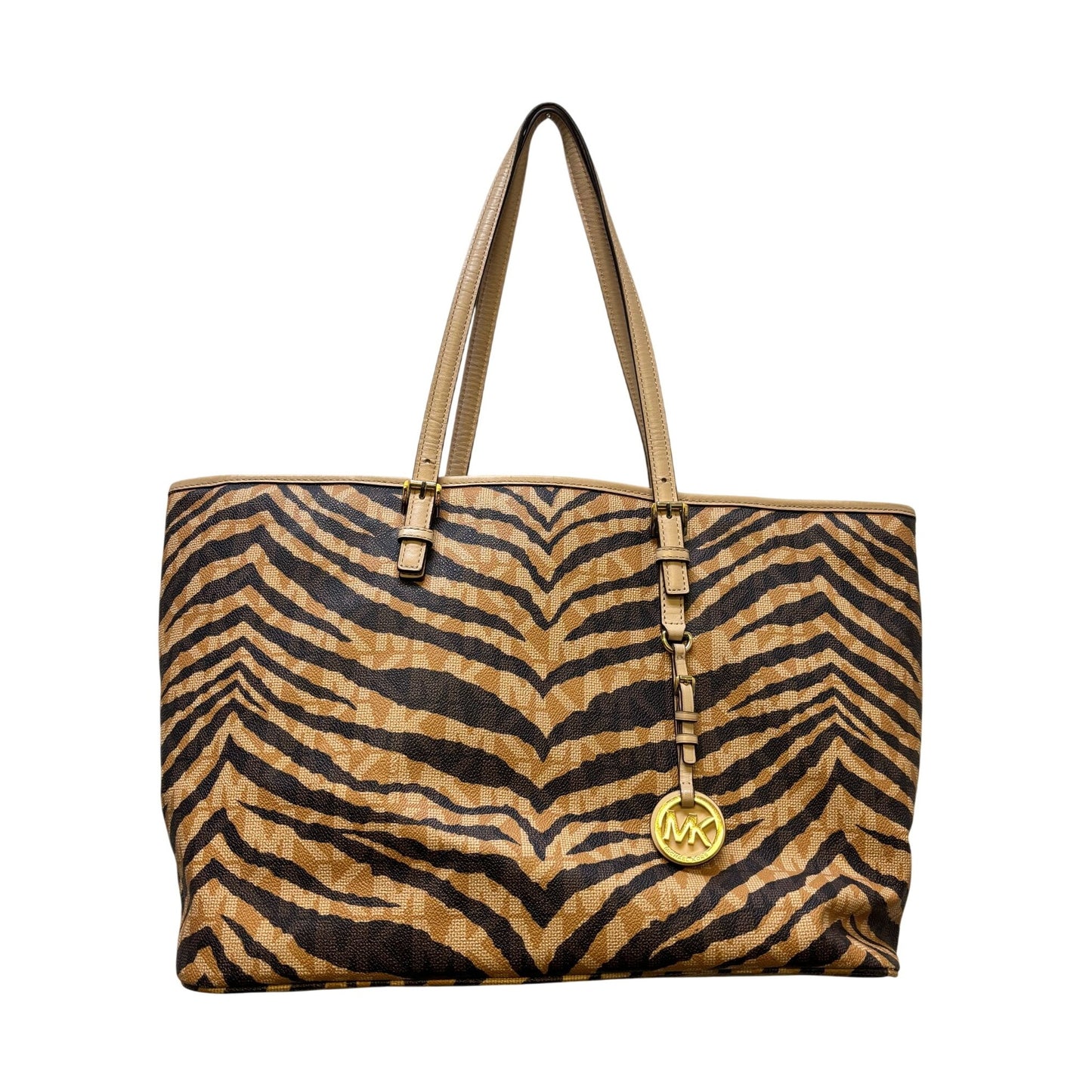 Michael Kors Zebra Print Tote Bag With Logo Charm