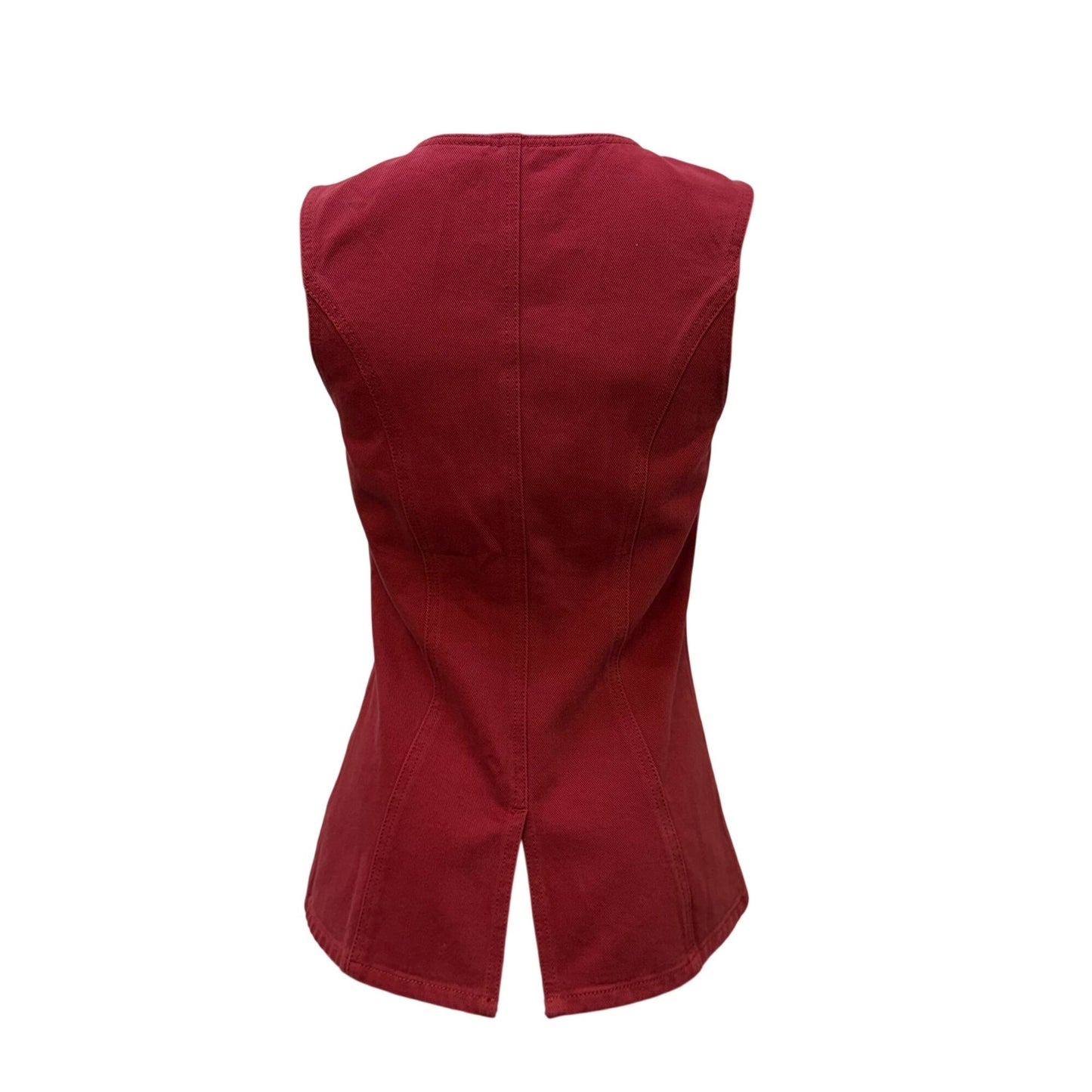 NWT Mon Renn Cherry Red Sleeveless Button-Front Denim Vest S