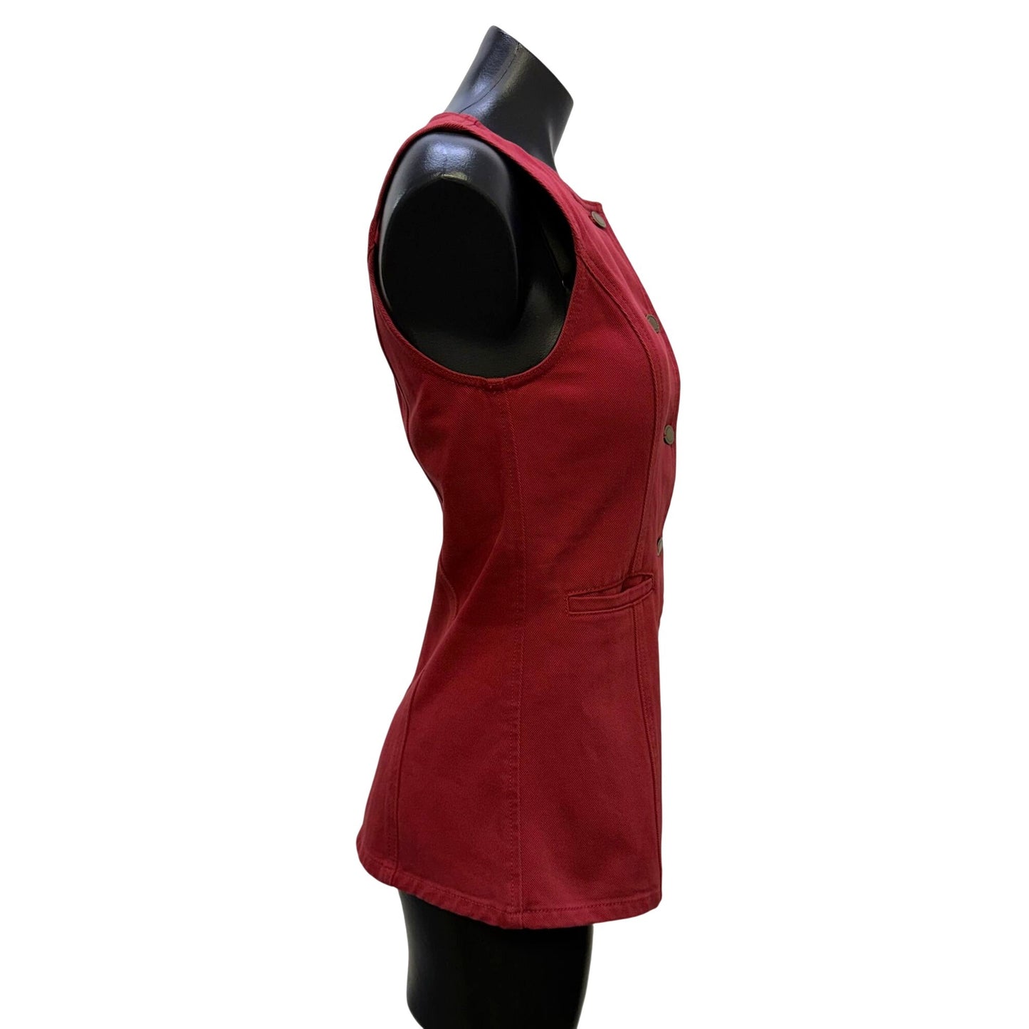 NWT Mon Renn Cherry Red Sleeveless Button-Front Denim Vest S