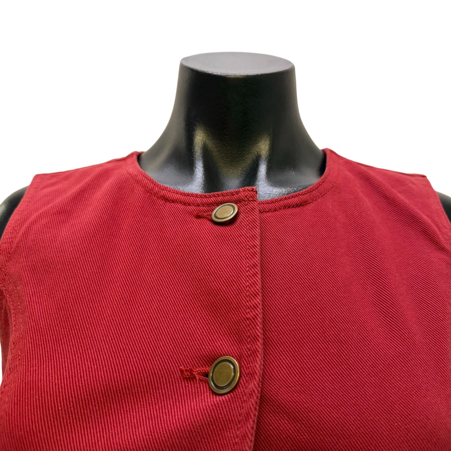 NWT Mon Renn Cherry Red Sleeveless Button-Front Denim Vest S