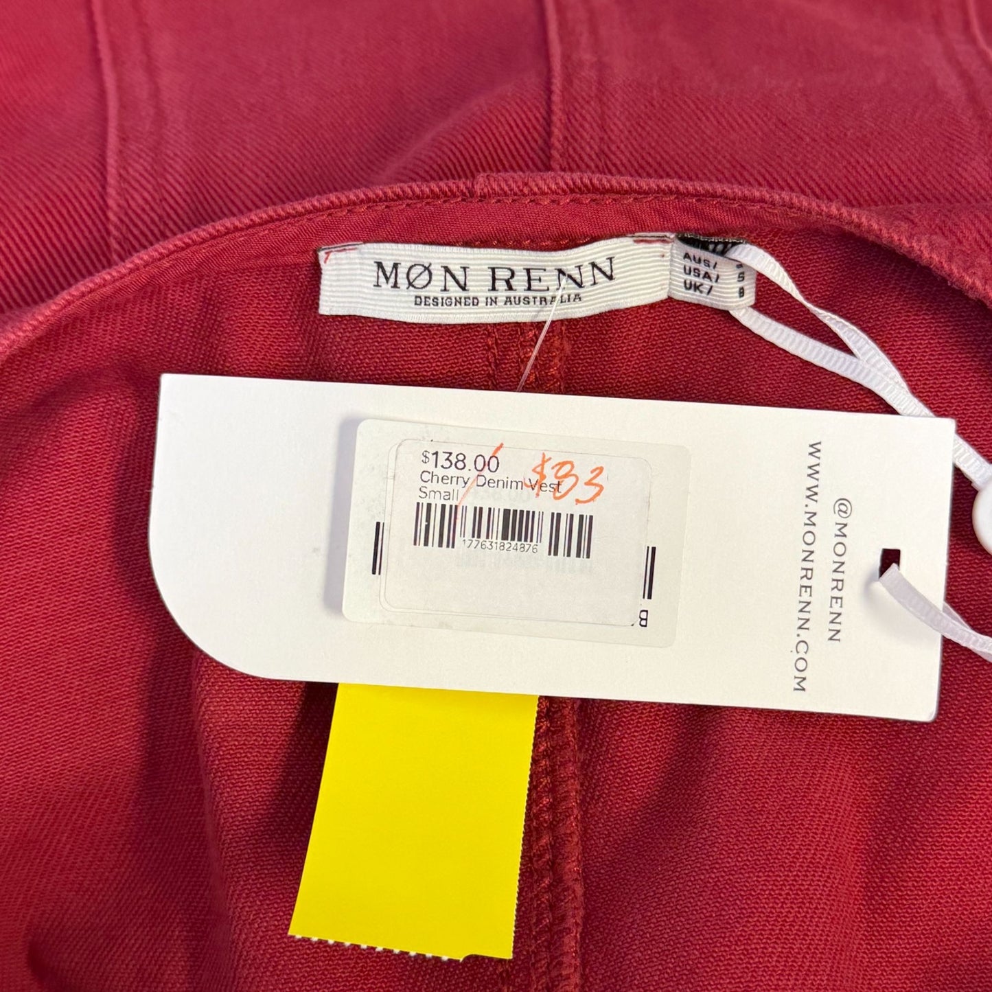 NWT Mon Renn Cherry Red Sleeveless Button-Front Denim Vest S