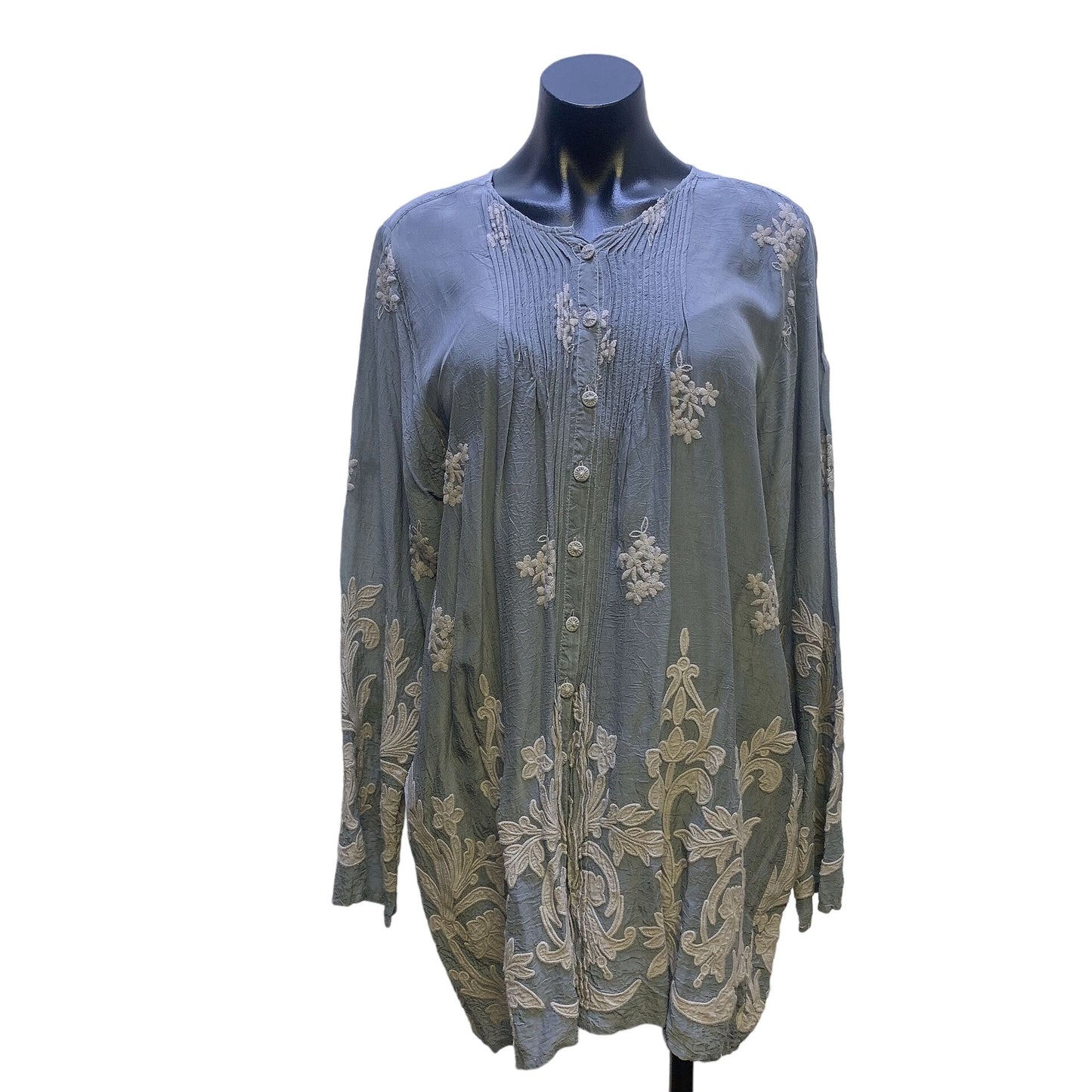 Johnny Was Gray Embroidered Tunic Blouse Size Large