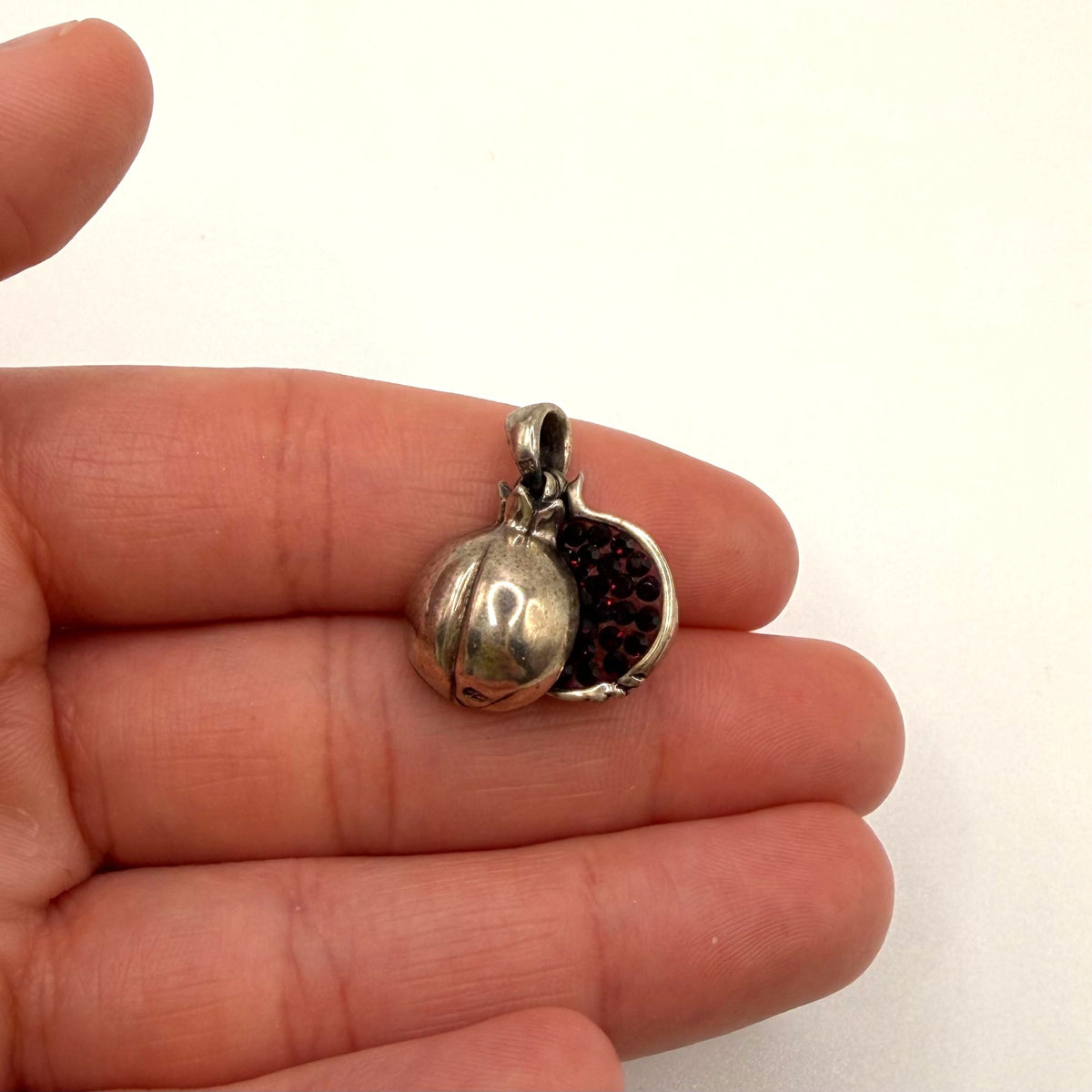 925 Sterling Silver Pomegranate Pendant With Red Garnet Gemstones