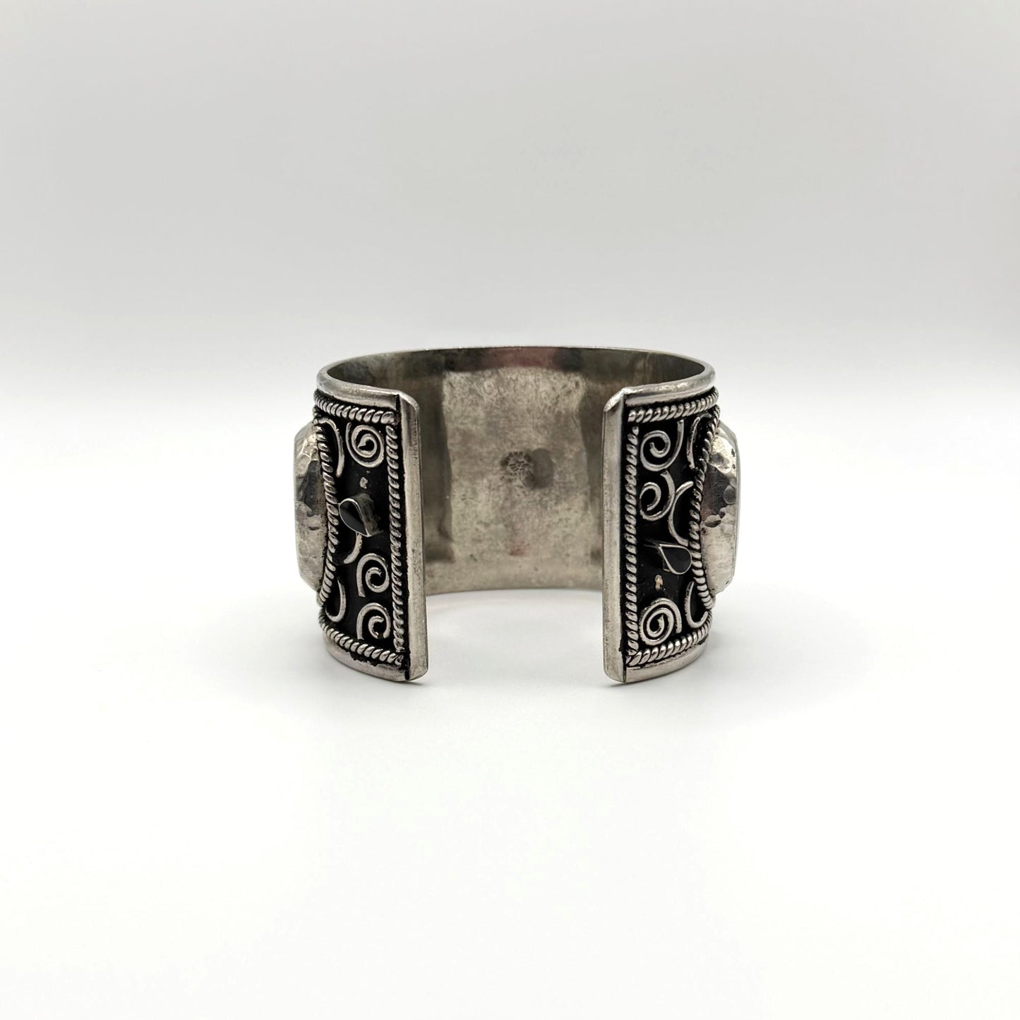 Mexico Sterling Silver Cuff Bracelet With Black Onyx Stones