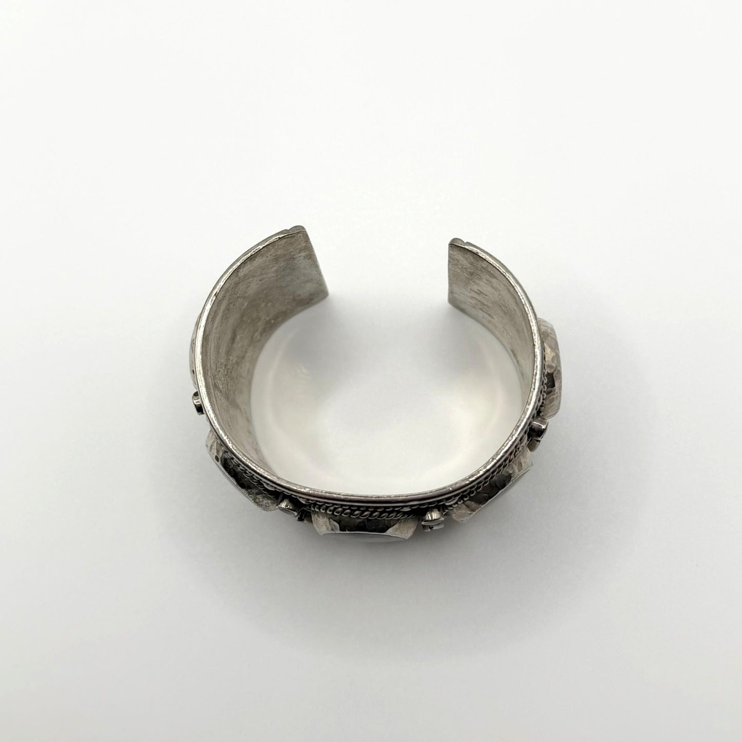 Mexico Sterling Silver Cuff Bracelet With Black Onyx Stones