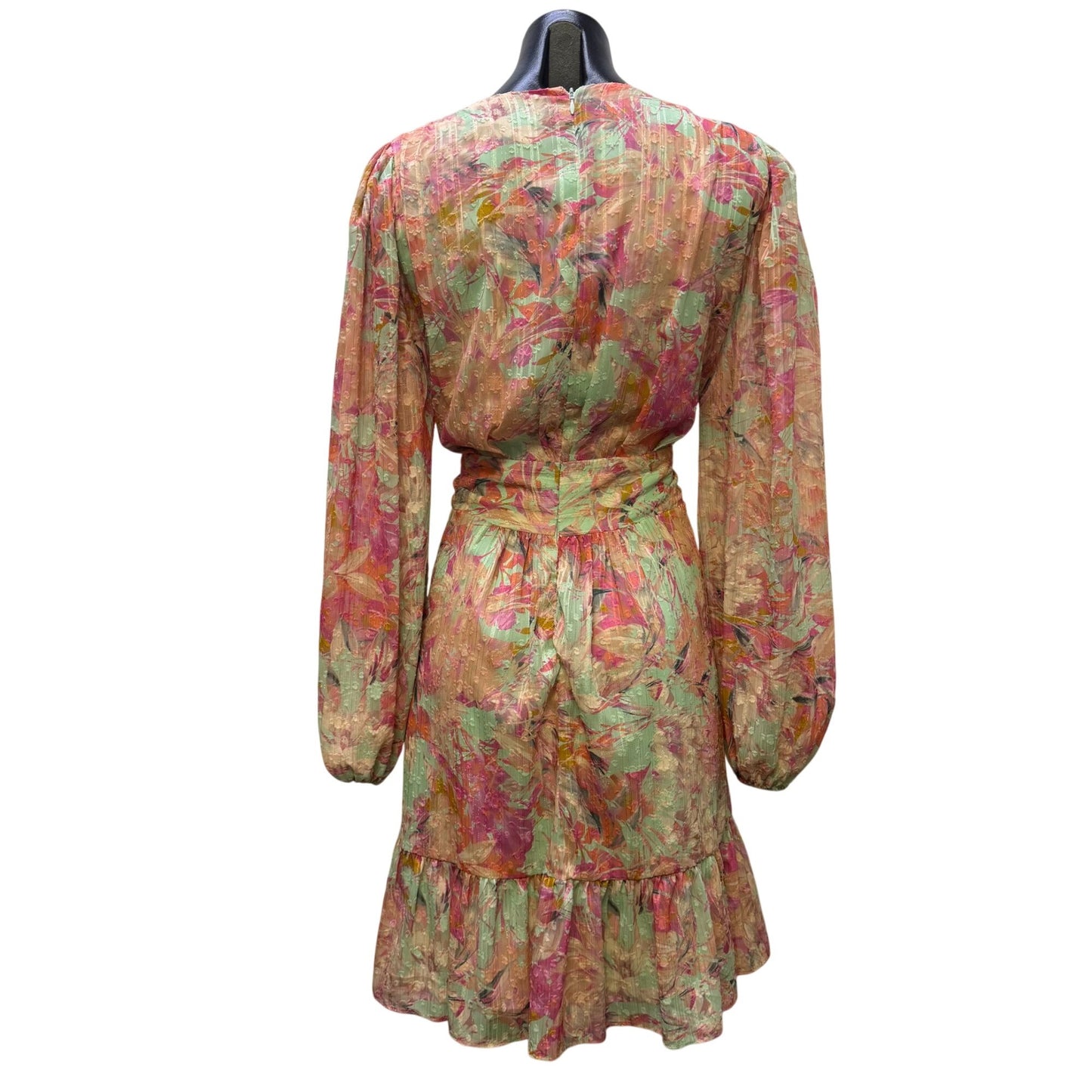 NWT Alex Marie Floral Long-Sleeve Belted Dress Mint Pink 16W