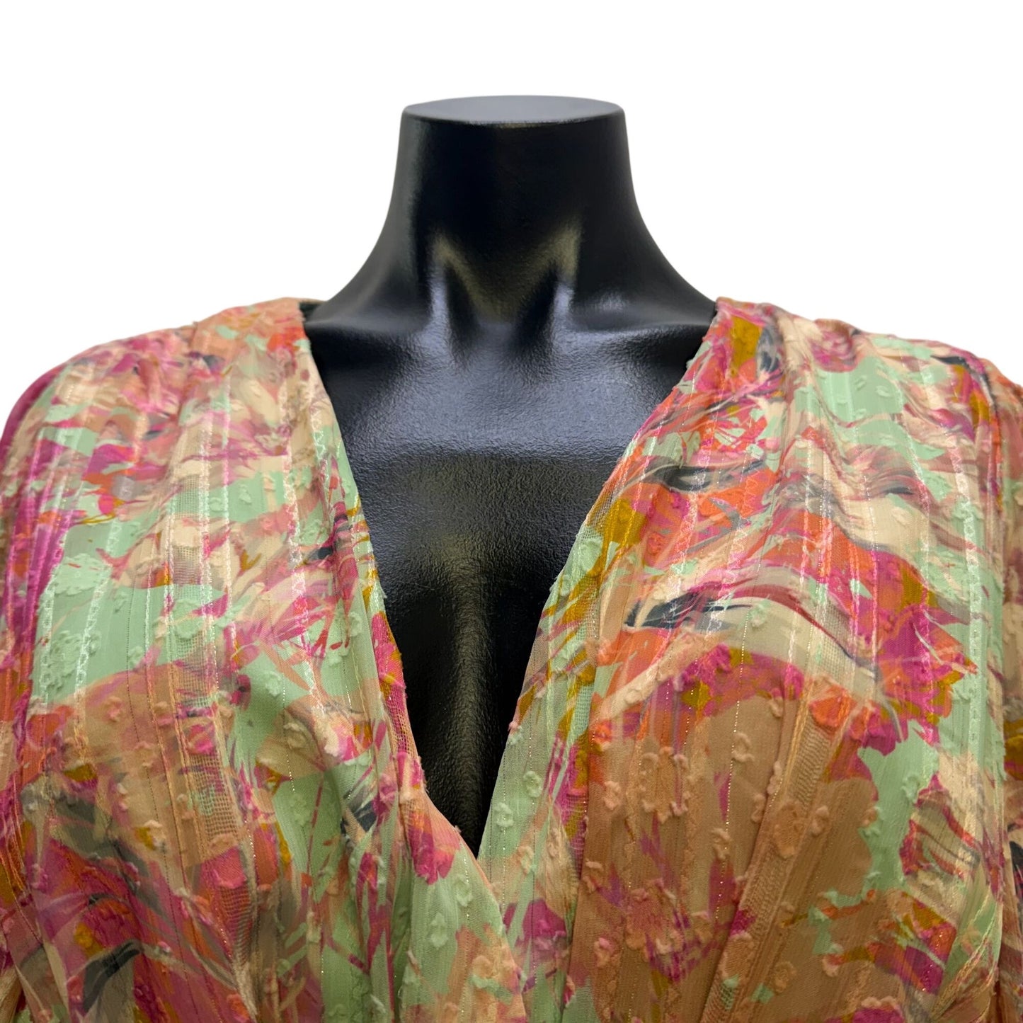 NWT Alex Marie Floral Long-Sleeve Belted Dress Mint Pink 16W