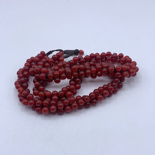 Carnelian Stone Mala Beads Necklace With Drawstring Closure & Floral Zippered Pouch