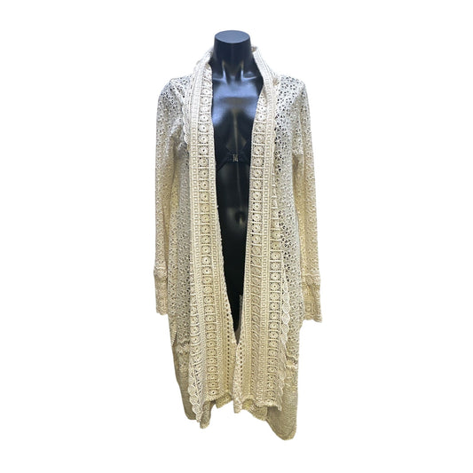 NWT Johnny Was Open Front Cream Eyelet Cardigan w/Lace & Floral Details
