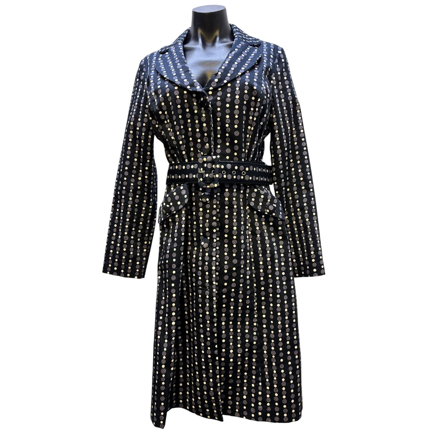Lapis Print Navy Trench Coat With Belt & Button Detailing M