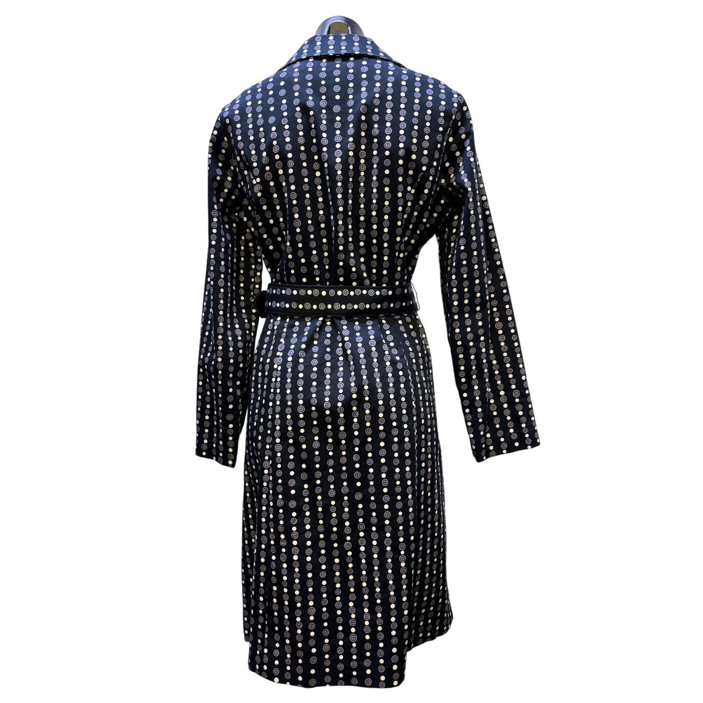 Lapis Print Navy Trench Coat With Belt & Button Detailing M