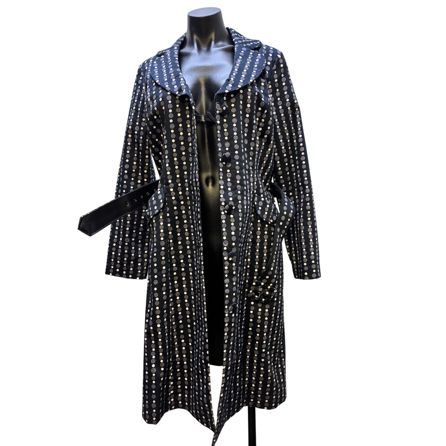 Lapis Print Navy Trench Coat With Belt & Button Detailing M