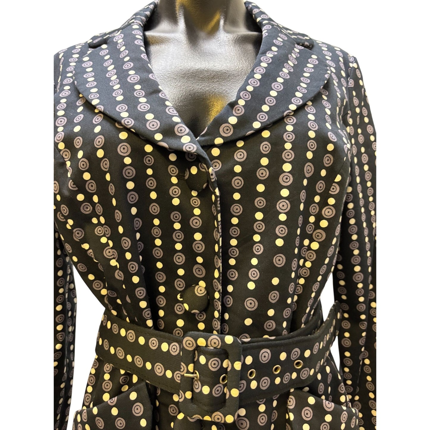 Lapis Print Navy Trench Coat With Belt & Button Detailing M