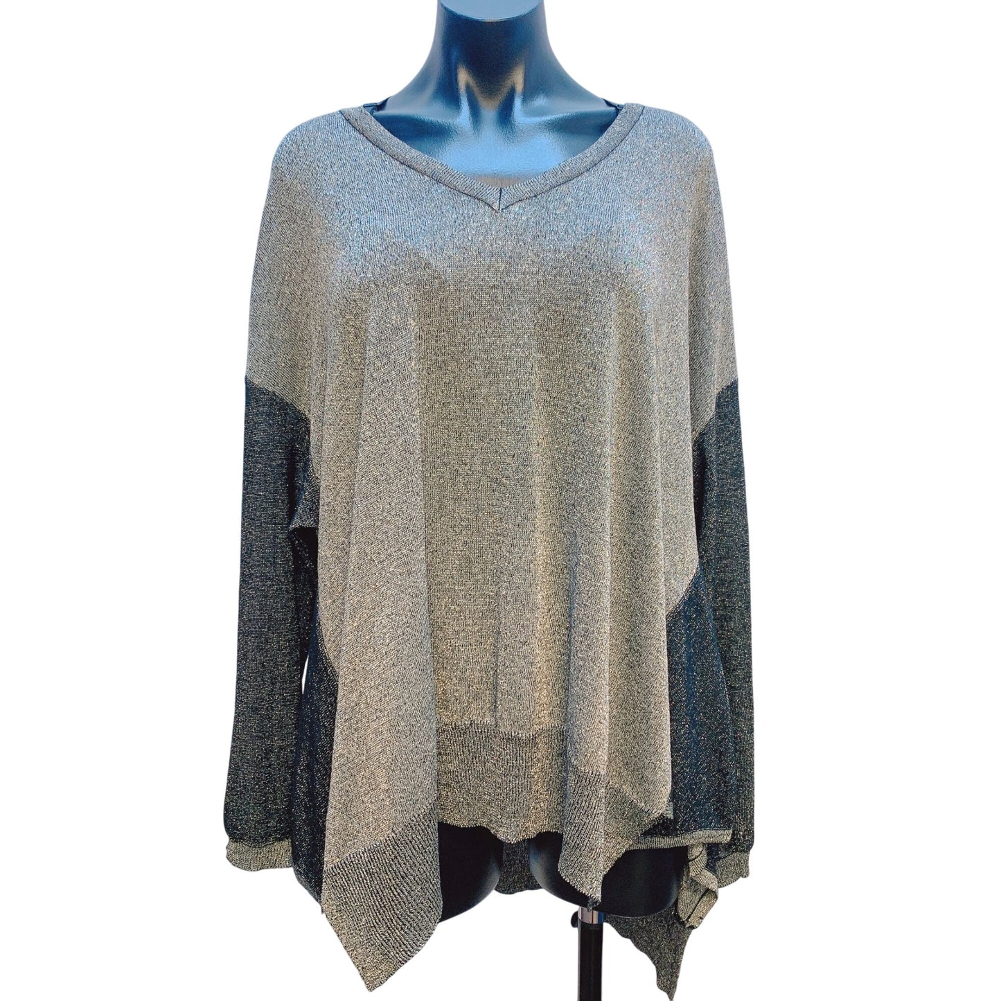 Alembika Metallic Knit Sweater Blouse Gray Black Size M