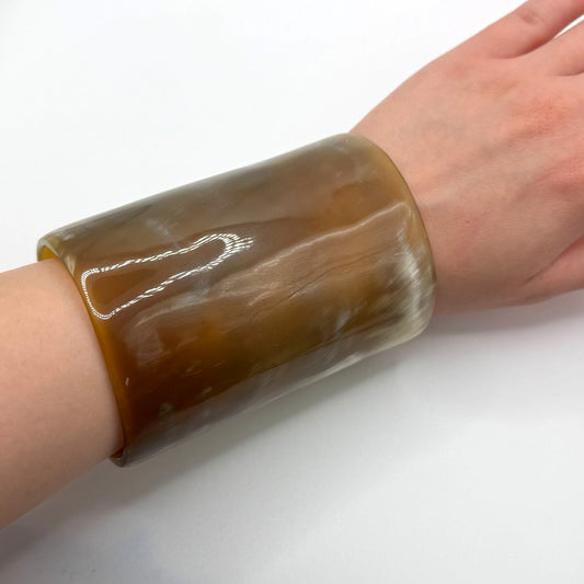 Buffalo Horn Cuff Bracelet In Natural Brown Finish