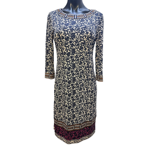 Tory Burch Navy & Cream Silk Print Dress Size Medium