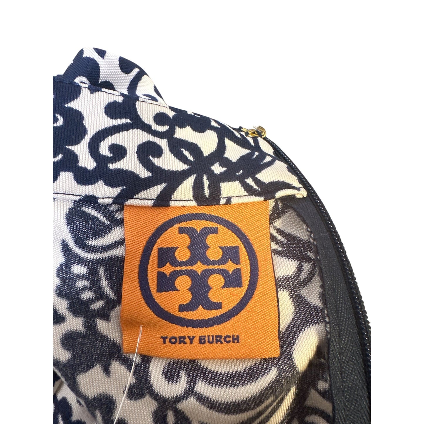 Tory Burch Navy & Cream Silk Print Dress Size Medium