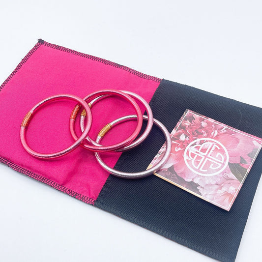 Budhagirl Set Of 4 Rose Gold & Pink Bangles With Storage Pouch