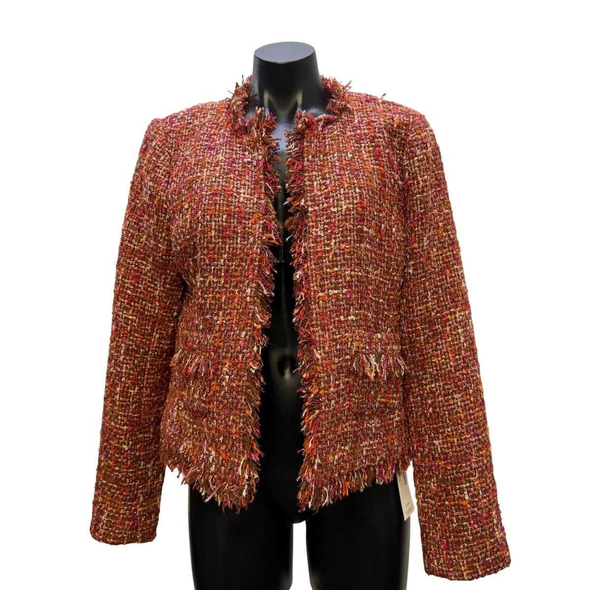 NWT L'Agence Orange & Pink Tweed Fringe Detail Jacket 8