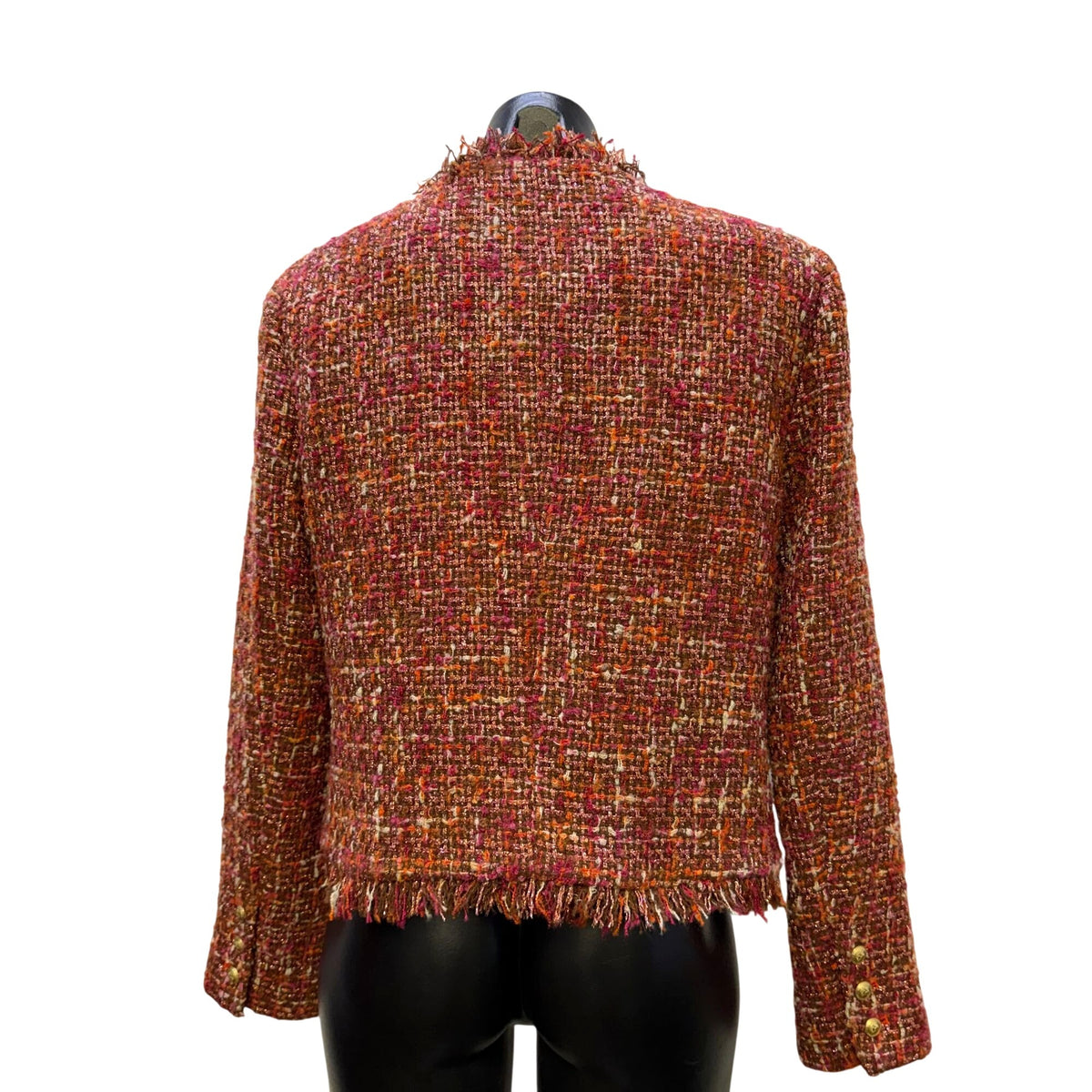 NWT L'Agence Orange & Pink Tweed Fringe Detail Jacket 8