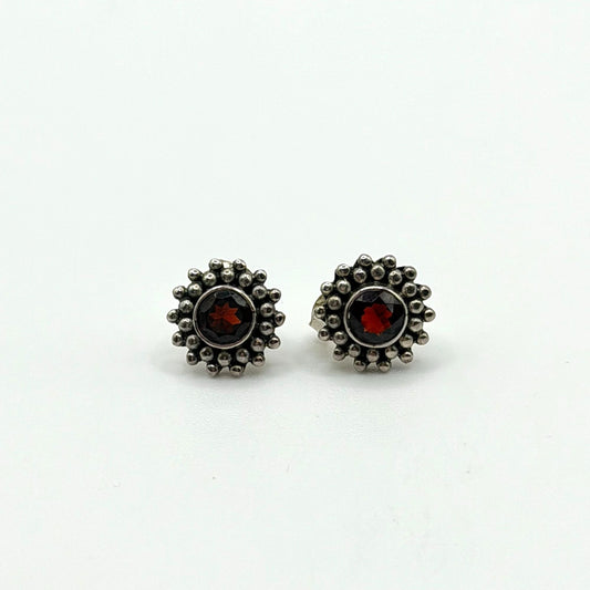 Vintage 925 Sterling Silver Red Garnet Stud Earrings