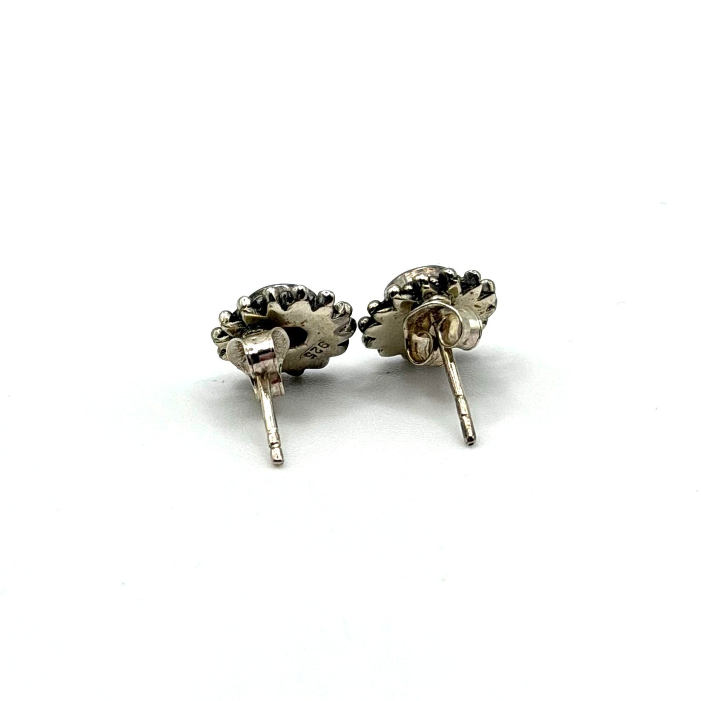 Vintage 925 Sterling Silver Red Garnet Stud Earrings