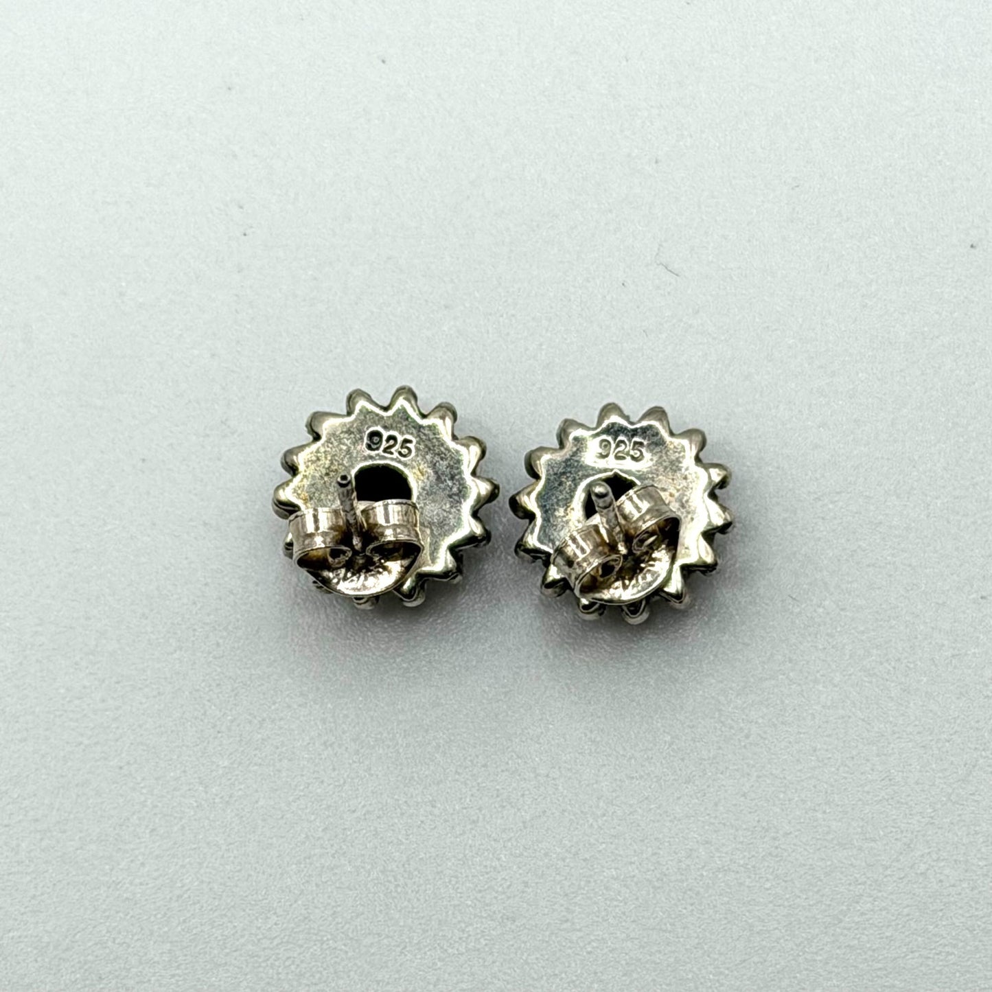 Vintage 925 Sterling Silver Red Garnet Stud Earrings