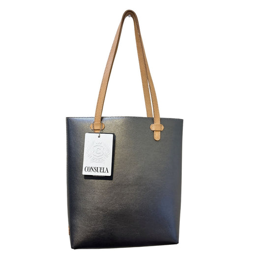 Consuela Metallic Pewter Leather Tote Bag Tan Handles