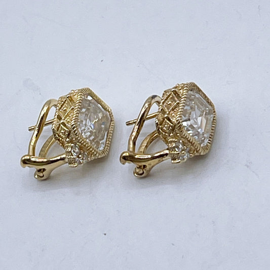 Judith Ripka 925 Gold-Plated Sterling Silver CZ Omega Back Rare Earrings