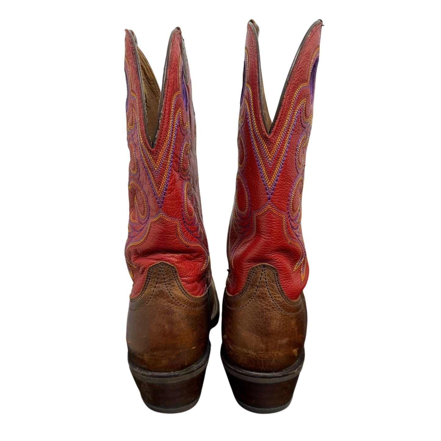 Ariat Western Cowboy Boots Red & Brown Leather Embroidered Square Toe Size 6.5