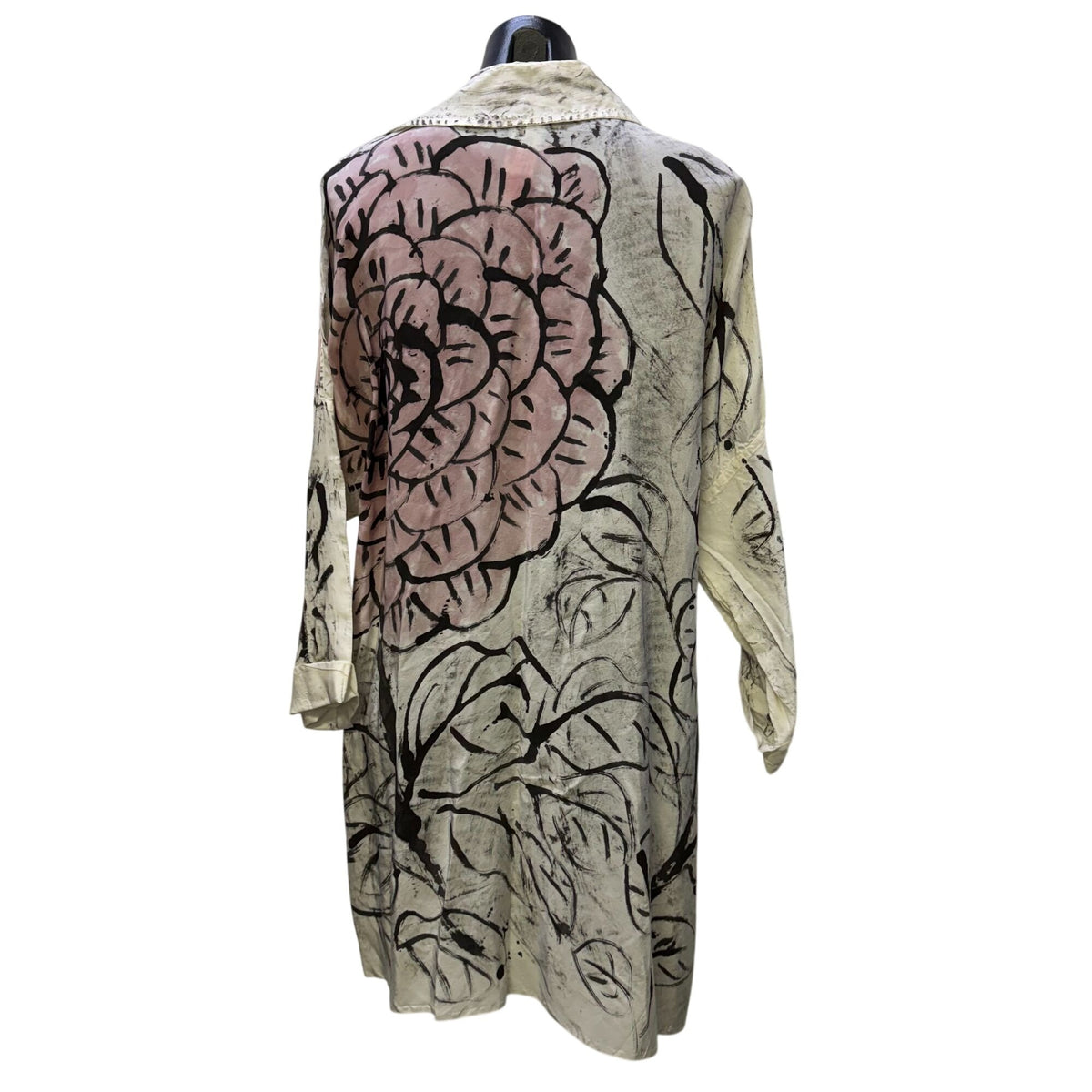 NWT SKIF Long Tunic Blouse Cream & Pink Floral Design XL