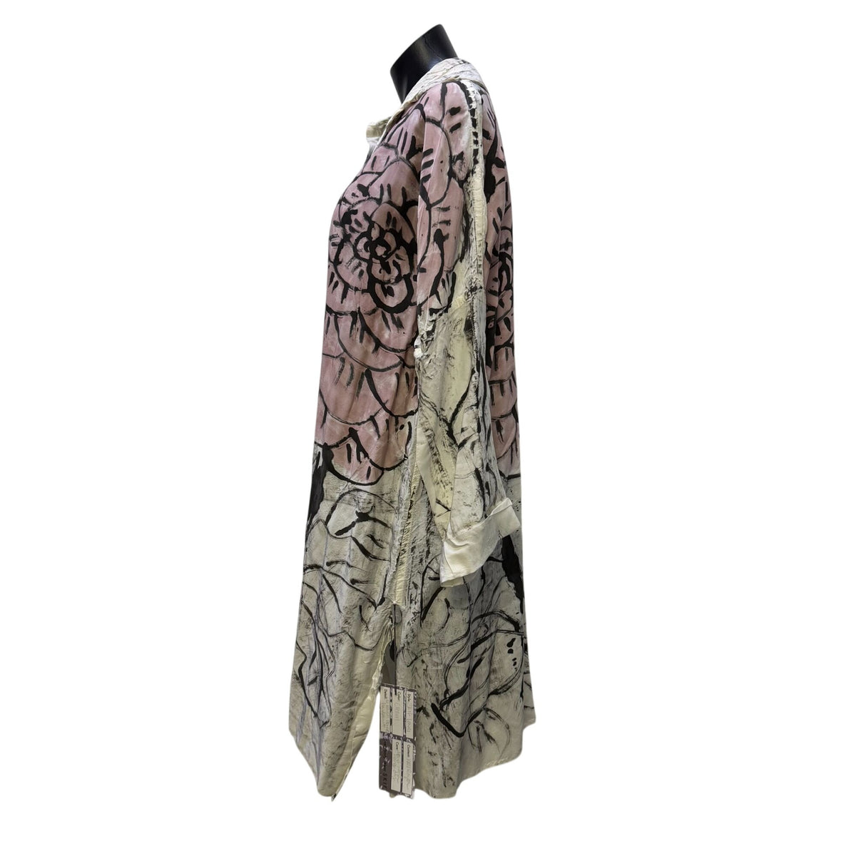 NWT SKIF Long Tunic Blouse Cream & Pink Floral Design XL