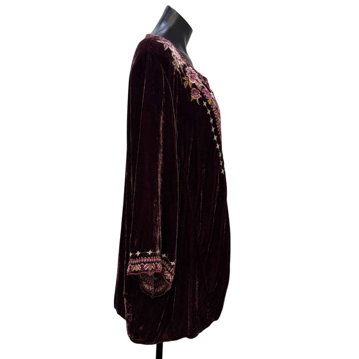 Johnny Was Velvet Embroidered Blouse Wine Multi XL