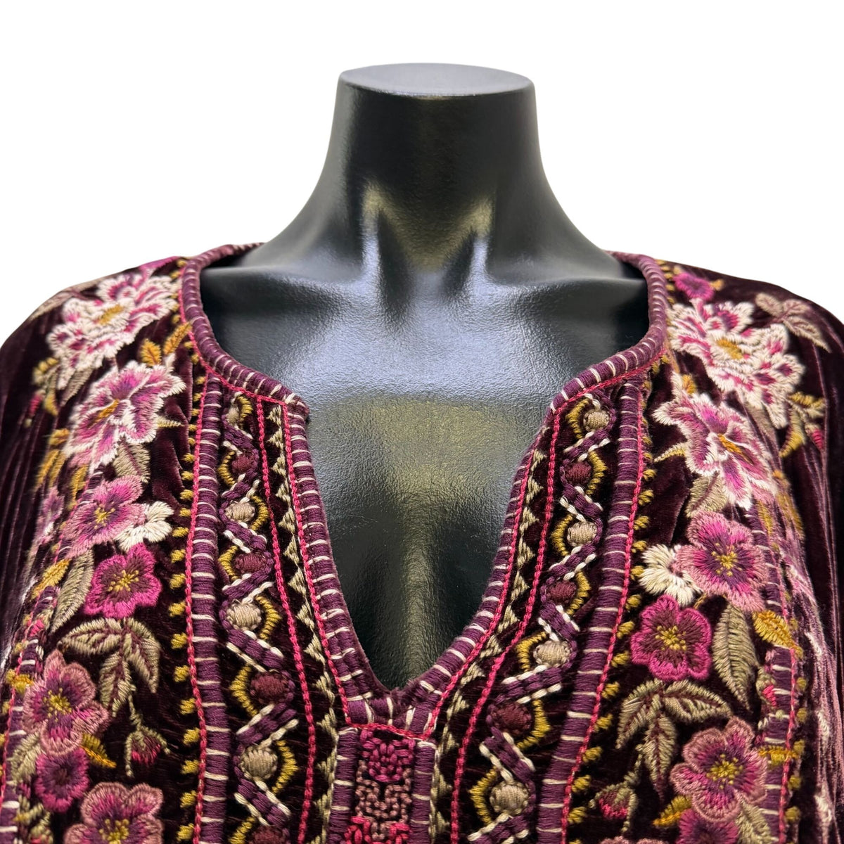 Johnny Was Velvet Embroidered Blouse Wine Multi XL