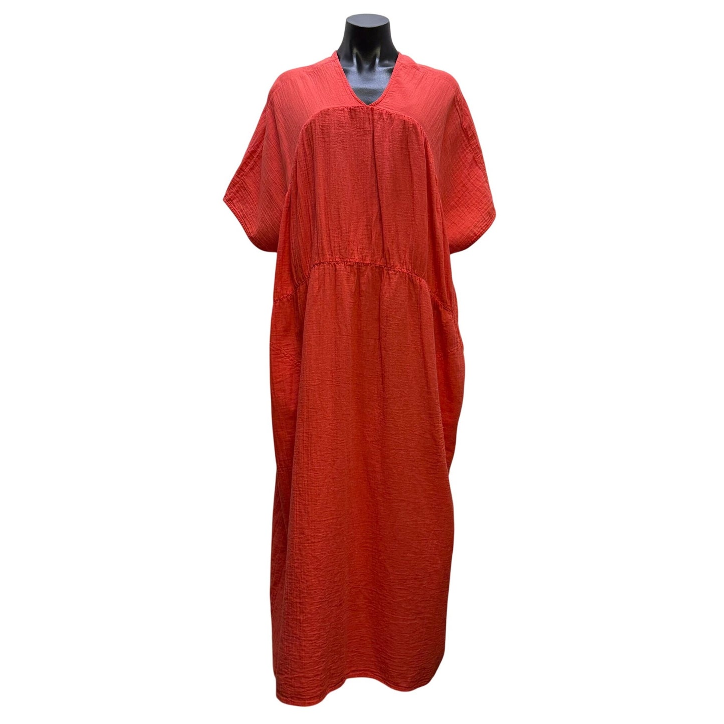 Atelier Delphine Salmon Cotton Caftan Maxi Dress Textured XS/S