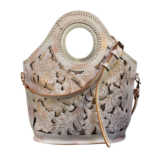 Patricia Nash Tooled Leather Shopper Bag White/Pink Floral Design