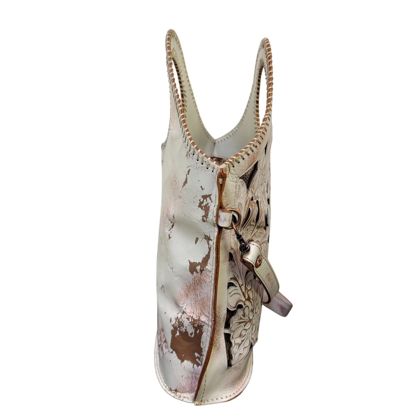Patricia Nash Tooled Leather Shopper Bag White/Pink Floral Design