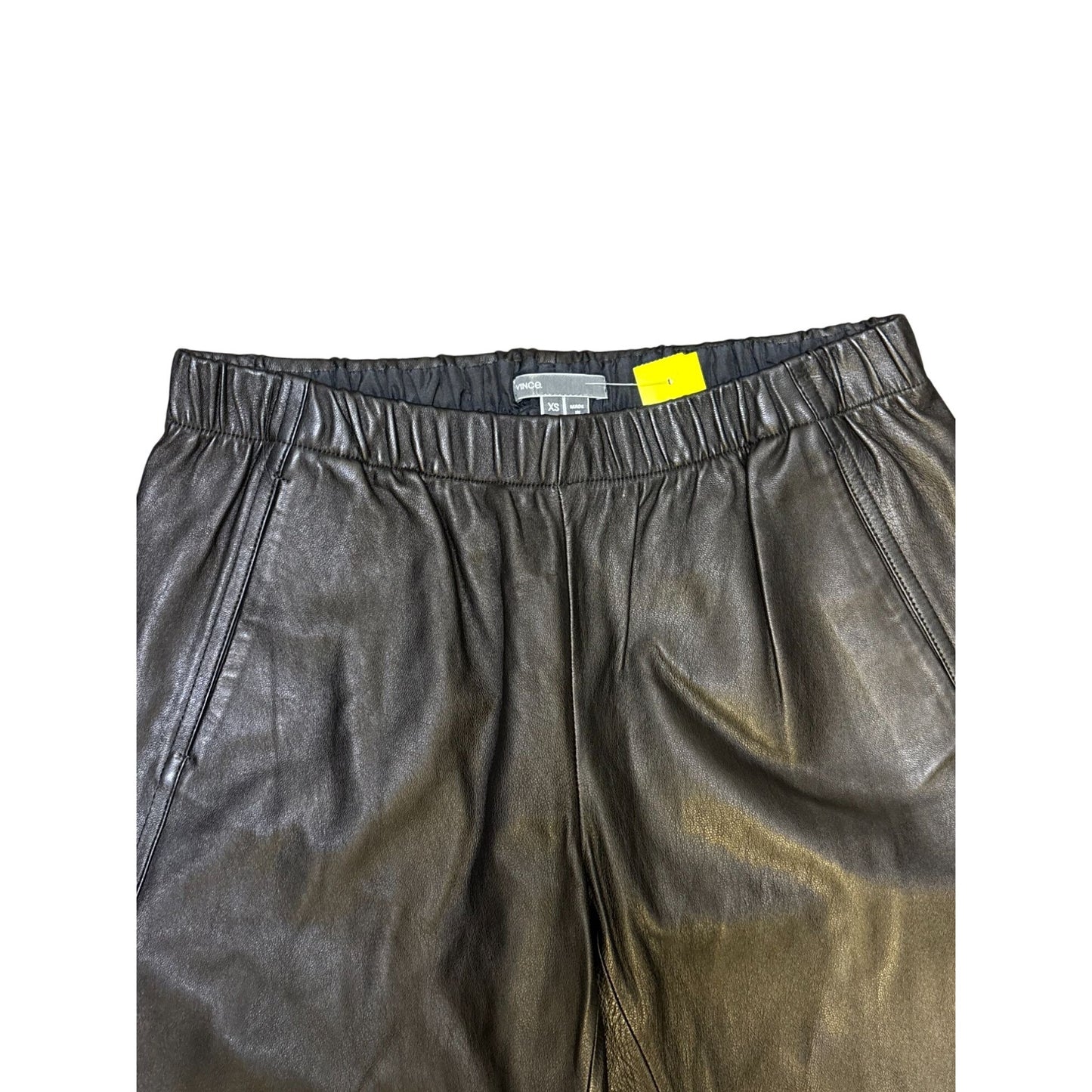 Vince Lambskin Leather Brown Trousers XS Elastic Waistband