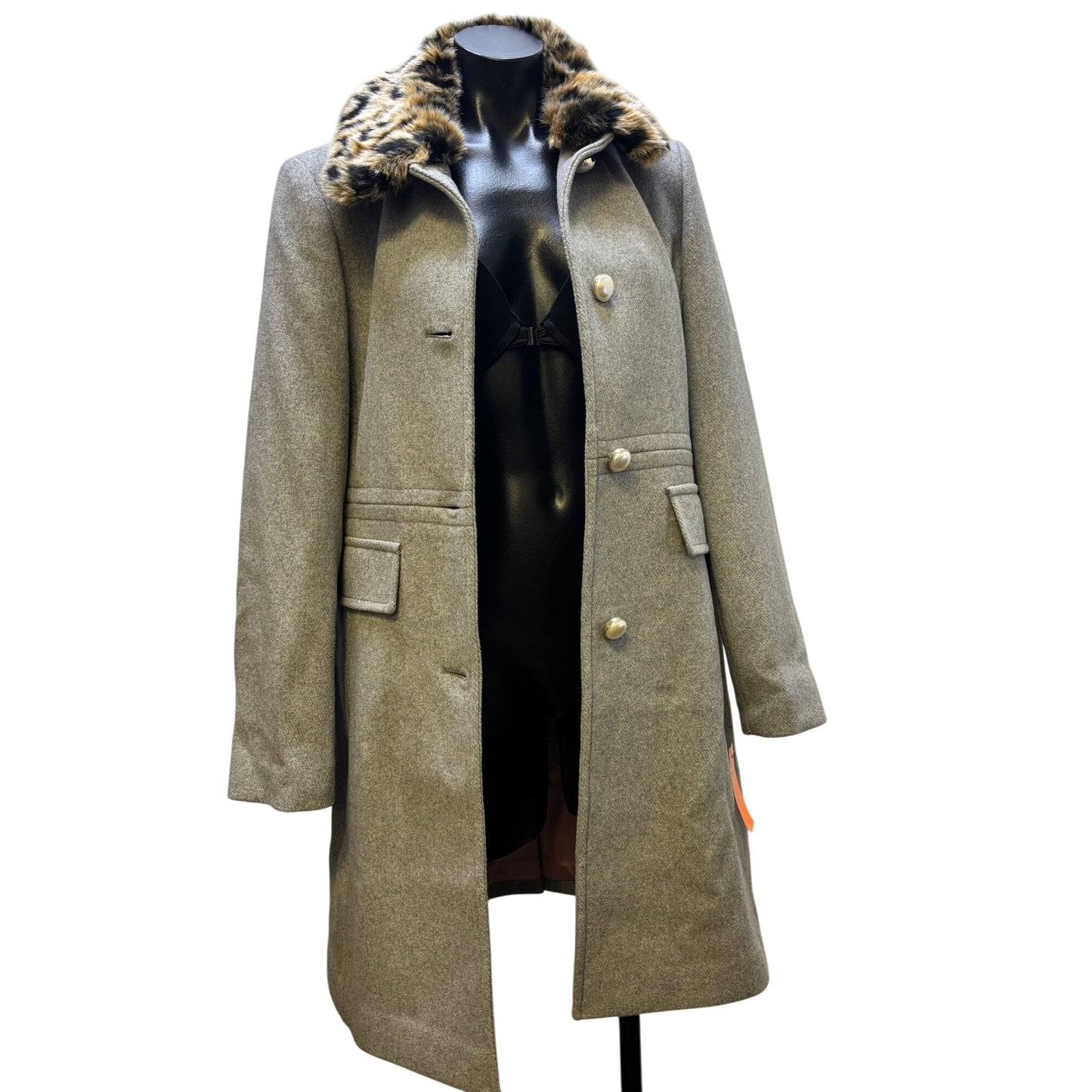 Kate Spade Grey Coat With Faux Fur Collar Size S